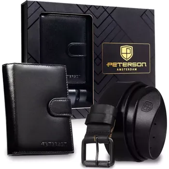 Peněženka Dvoudílná pánská dárková sada: Peterson kožený opasek a peněženka PTN N4L-BF-105-BW