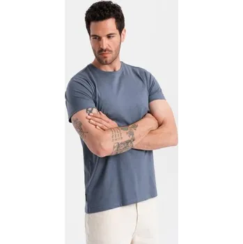 Pánská móda Pánské klasické bavlněné tričko BASIC tmavě modré