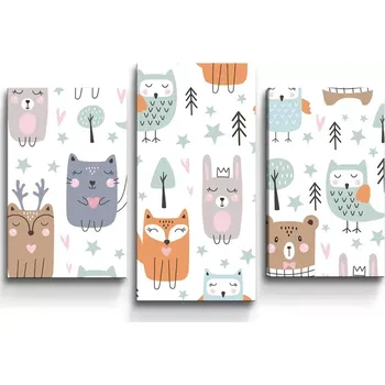 Obraz Sablio Obraz - 3-dílný Animovaná lesní zvířátka - 75x50 cm