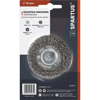 Drátěný kartáč Kotoučový kartáč 75 mm stopkový, ocelový drát 0,3 mm, stopka 6 mm SPARTUS