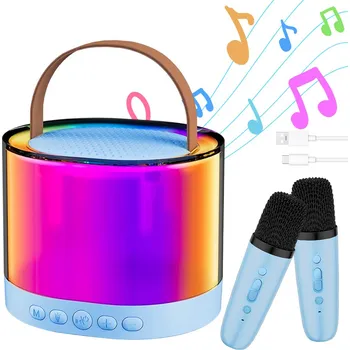 Mikrofon Bezdrátový Karaoke Mikrofon s Bluetooth Reproduktorem a 5 LED Světelnými Efekty