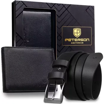 Peněženka Dvoudílná pánská dárková sada: Peterson kožený opasek a peněženka N992-SPDM-115-BW