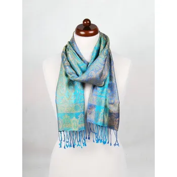 Šála Hedvábná šála Super modro-tyrkysová se žlutou