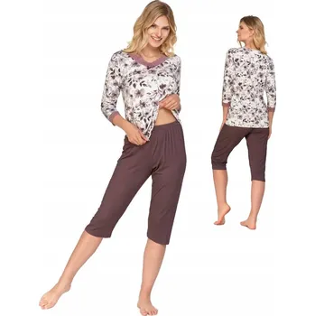 Dámské pyžamo Dámské pyžamo s jemnou krajkou, květinový vzor, viskóza, 3/4 rukáv, kalhoty MORAJ S
