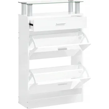 Botník Botník, bílý lesk, 3 zásuvky, skleněná deska, 63 x 24 x 104 cm