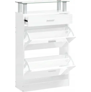 Botník Botník, 3 zásuvky, bílý lesk, 63x24x104 cm, tvrzené sklo