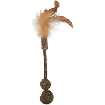 Hračka pro kočku Hračka Magic Cat Natural Fun dřívko s přírodními pírky a zelenými koulemi 18 cm
