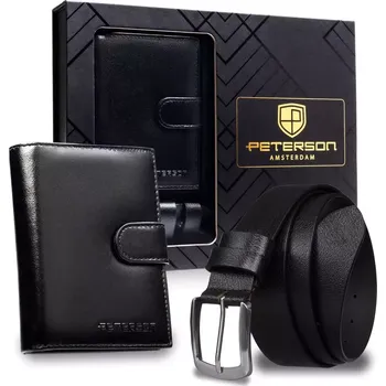 Peněženka Dvoudílná pánská dárková sada: Peterson kožený opasek a peněženka PTN N4L-TW-105-BW