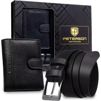 Peněženka Dvoudílná pánská dárková sada: Peterson kožený opasek a peněženka PTN N4L-DOT-BW