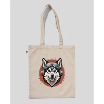 Nákupní taška BAVLNĚNÁ TAŠKA NA NÁKUPY PES HUSKY Přírodní