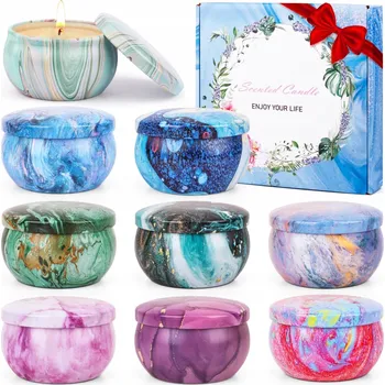 Svíčka SADA VONNÝCH SÓJOVÝCH SVÍČEK V PLECHOVKÁCH PŘÍRODNÍCH 9 KUSŮ