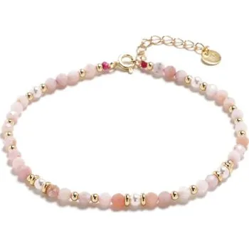 Náramek Pozlacený stříbrný náramek s perličkami a růžovým opálem