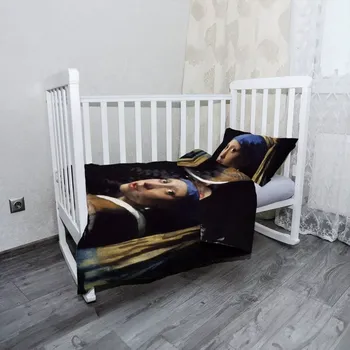 Povlečení Sablio Mikroplyšové dětské povlečení do postýlky Dívka s perlou - Johannes Vermeer - 120x90 / 40x60