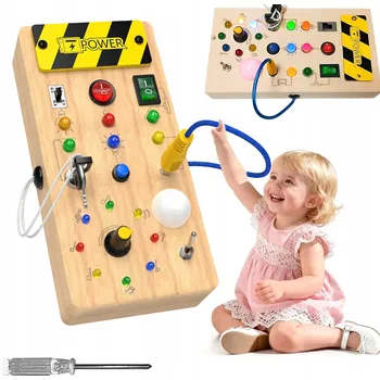 Dřevěná hračka MANIPULAČNÍ DESKA SENZORICKÝ PANEL DŘEVĚNÝ OVLADAČ LED DÁREK
