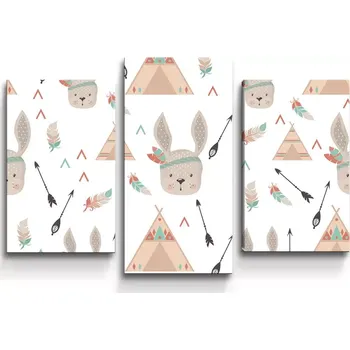 Obraz Sablio Obraz - 3-dílný Zajíci u stanu - 75x50 cm