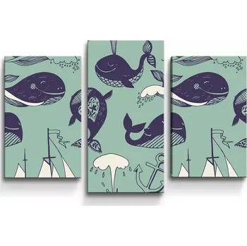 Obraz Sablio Obraz - 3-dílný Velryby - 75x50 cm