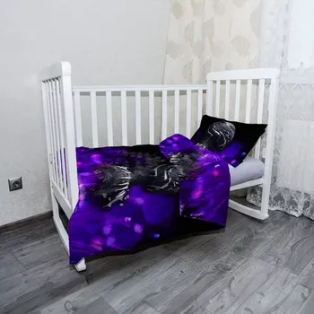 Povlečení Sablio Mikroplyšové dětské povlečení do postýlky BLACK PANTHER Fialová luminescence - 120x90 / 40x60