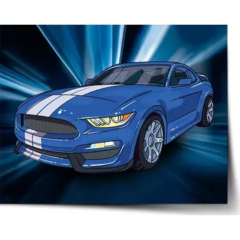 Plakát Sablio Plakát Mustang Modré pozadí - 60x40 cm