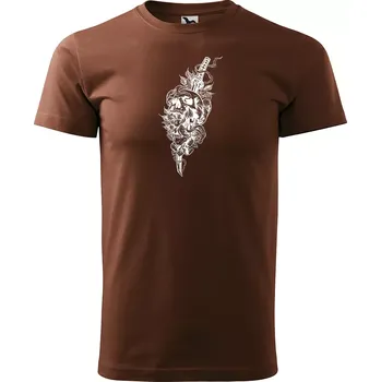 Pánské tričko Sablio Tričko s potiskem Meč s lebkou - hnědé S