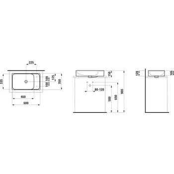 LAUFEN MEDA - umyvadlová mísa, s armaturní deskou vpravo (H812113) Barva: Bílá, Provedení: s 1 otvorem pro baterii vpravo