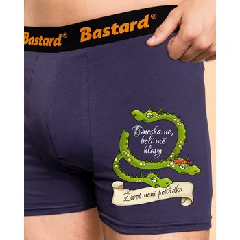 Pánské spodní prádlo Bastard Bolí mě hlavy! – Život není pohádka boxerky Blue Navy
