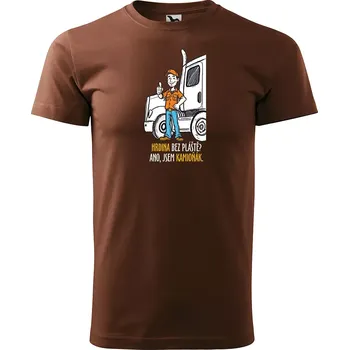 Pánské tričko Sablio Tričko s potiskem pro řidiče kamionu Hrdina bez pláště? Ano, jsem kamioňák - hnědé S