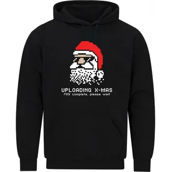 Pánská mikina Pánská mikina Pixelový Santa Načítání Vánoc Prosím čekejte (Velikost: 5XL, Barva: Černá)