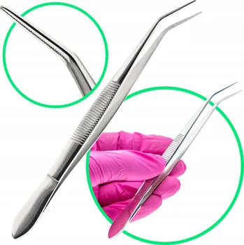 Péče o řasy a obočí Pinzeta pinzeta ohnutá 130 mm, ostré konce, zoubkovaný úchop, ocel 18/10 BOCHEM