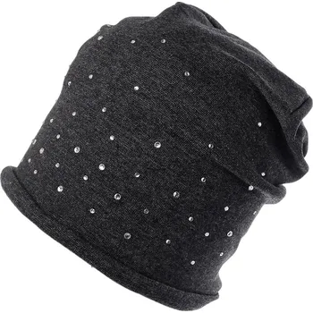 Čepice Bavlněná čepice s kamínky dámská, střední, 5 šedá tmavá