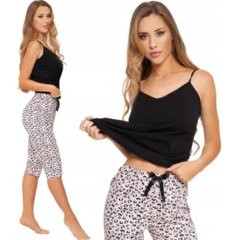 Dámské noční prádlo DVOUDÍLNÉ DÁMSKÉ PYŽAMO MORAJ NA RAMÍNKA, 3/4 KALHOTY S LEOPARDÍM VZOREM S