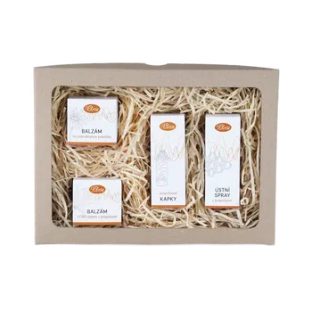 Kosmetická sada Pleva Včelí záchranná mise - Balzám s CBD olejem a propolisem 20 g, Propolisový balzám na popraskanou pokožku 30 g, Tinktura s propolisem 48 g, Ústní sprej s propolisem 25 g, dárková sada