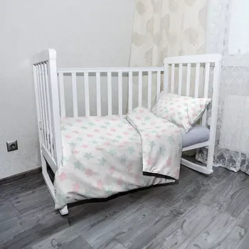 Povlečení Sablio Mikroplyšové dětské povlečení do postýlky Růžové a modré hvězdy - 120x90 / 40x60