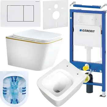 Klozet BPS-koupelny Podomítkový modul Geberit DuoFix s WC mísou RN-WH-GL-RIM-03 + ovládací tlačítko Delta 30 bílá