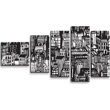 Obraz Sablio Obraz - 5-dílný Kreslené mrakodrapy - 100x60 cm