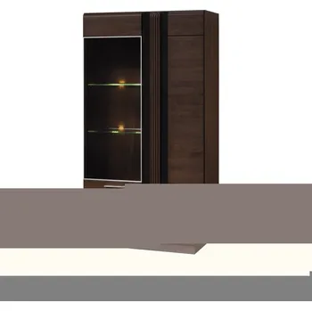 Knihovna Vitrína levá široká Porti - Szynaka Meble Dub čokoládový / černé sklo lacobel 95x198 cm