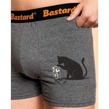 Trenýrky Bastard Kočka a sklenice boxerky Gray Melange