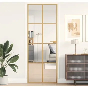 Interiérové dveře OMAXI Interiérové dveře úzké zlaté 76x201,5 cm tvrzené sklo a hliník 136908