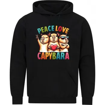 Pánská mikina Pánská mikina Mír a Láska s Kapybarou (Velikost: 5XL, Barva: Černá)