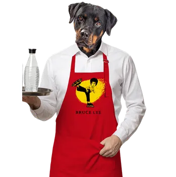 Kuchyňská zástěra Bastard Bruce Lee zástěra Red