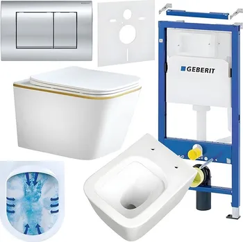 Klozet BPS-koupelny Podomítkový modul Geberit DuoFix s WC mísou RN-WH-GL-RIM-03 + ovládací tlačítko Delta 30 chrom