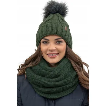 Čepice Dámská zimní souprava čepice a nákrčník zelená Vivisence 7014Kmpl