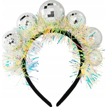 Karnevalový doplněk ČELENKA S DISCO KOULEMI KOULE SILVESTR 70. 80. LÉTA KLUB PÁRTY BAREVNÁ