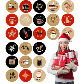 Vánoční dekorace SAMOLEPKY NA ADVENTNÍ KALENDÁŘ, VÁNOČNÍ, PRO ADVENTNÍ KALENDÁŘ, 24 ks