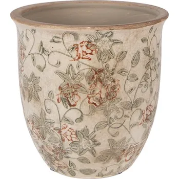 Obal na květináč Béžový keramický obal na květináč s květy Margaus L - Ø 17*17 cm