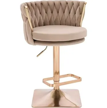 LuxuryForm DESIGN Barová židle LYON VELUR na zlaté hranaté podstavě - latte