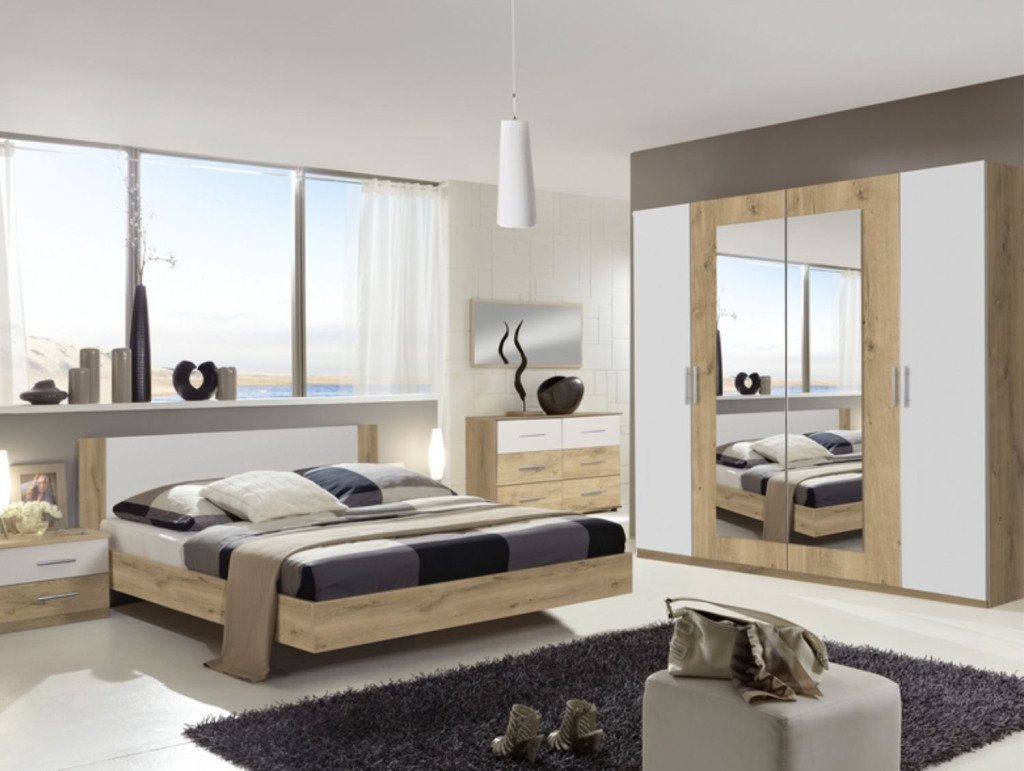 Sestava ložnice Nora 160x200 cm, prkenný dub/bílá