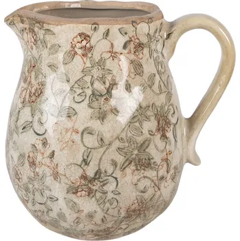 Béžový antik keramický džbán s květy Margaus L - 20*16*20 cm