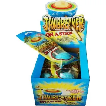 Cukrovinka Jawbreaker lízátko se žvýkačkou s příchutí modré maliny, barvící 50 g (15 ks)