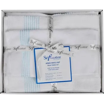 Ručník Soft Cotton dárková sada ručníků a osušky Aqua, 5 ks, bílá / tyrkysová