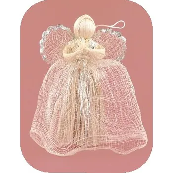 Vánoce Anděl stříbrný dekor se zvlněnou sukní 17cm